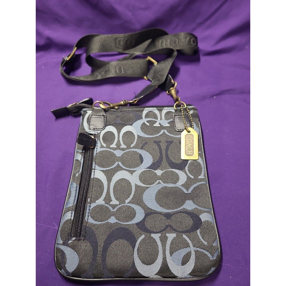 Coach Signature Crossbody Bag Blue Black Monogram NWT Adjustable Strap